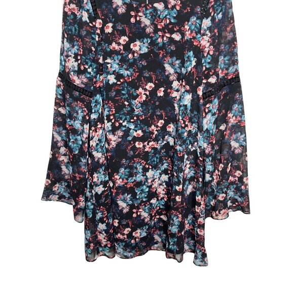 BCBGeneration Floral Swing Dress Medium Black Long Sleeve Boho - Picture 3 of 13